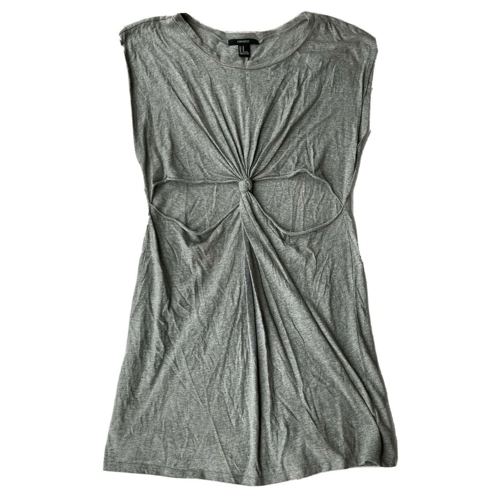 Forever 21 Tunic Top Sz M Grey Cross Knot Front T Shirt Cotton Grunge Womens